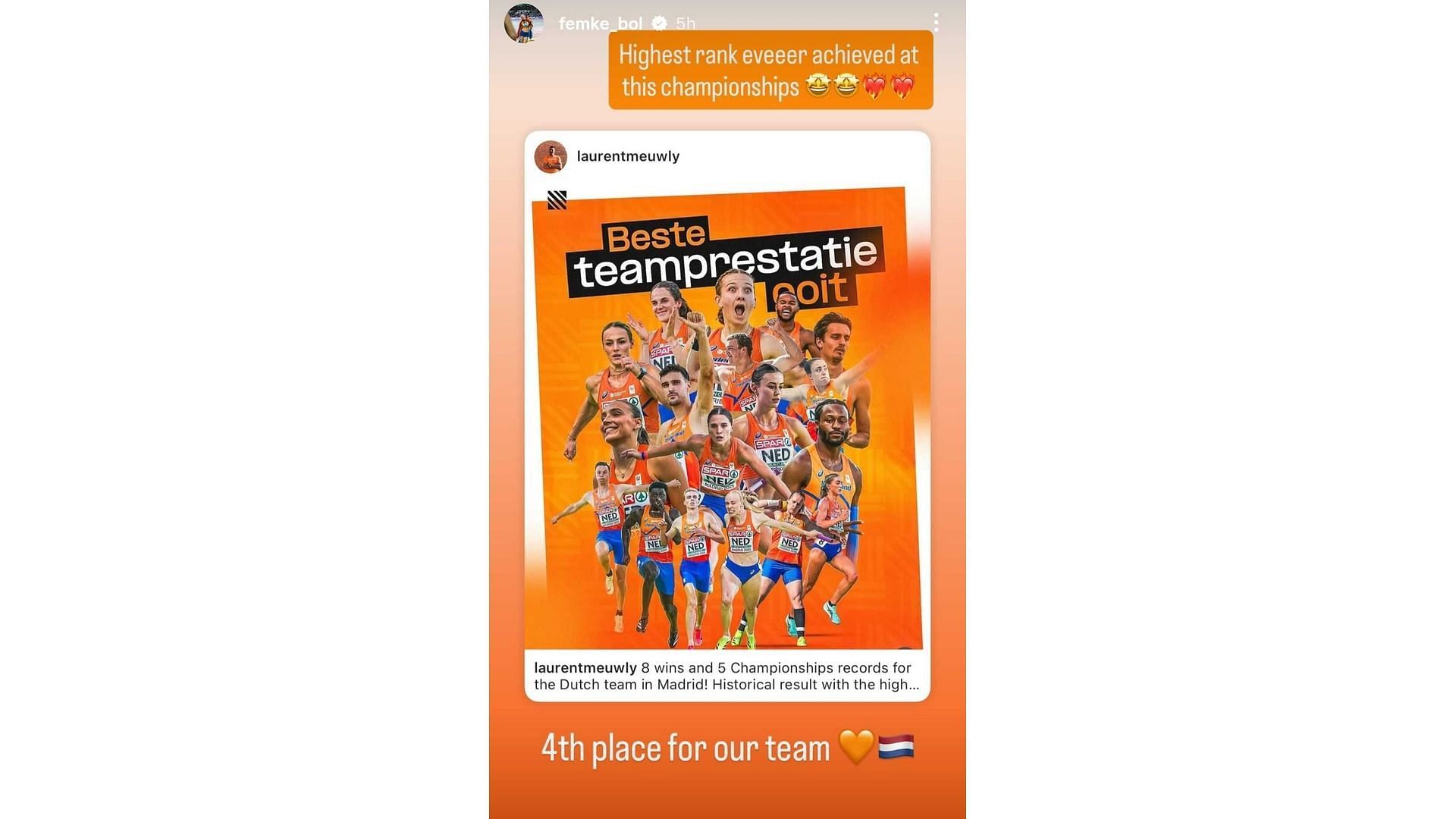 Screenshot of Bol's story (Image via: @femke_bol)